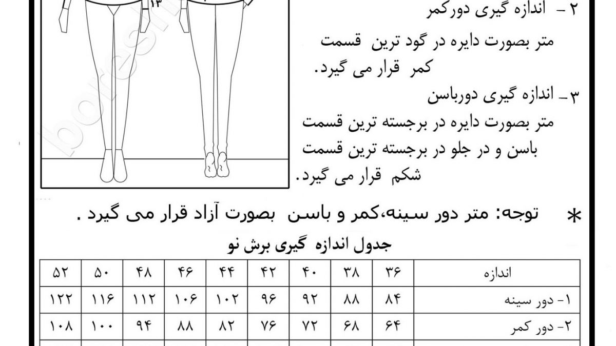 #جدول اندازه گیری برش نو